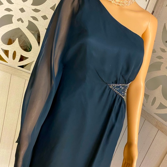 Free People Navy Sheer Over Cocktail Dress with Side Sequins & Beads Size 2 - Picture 3 of 9